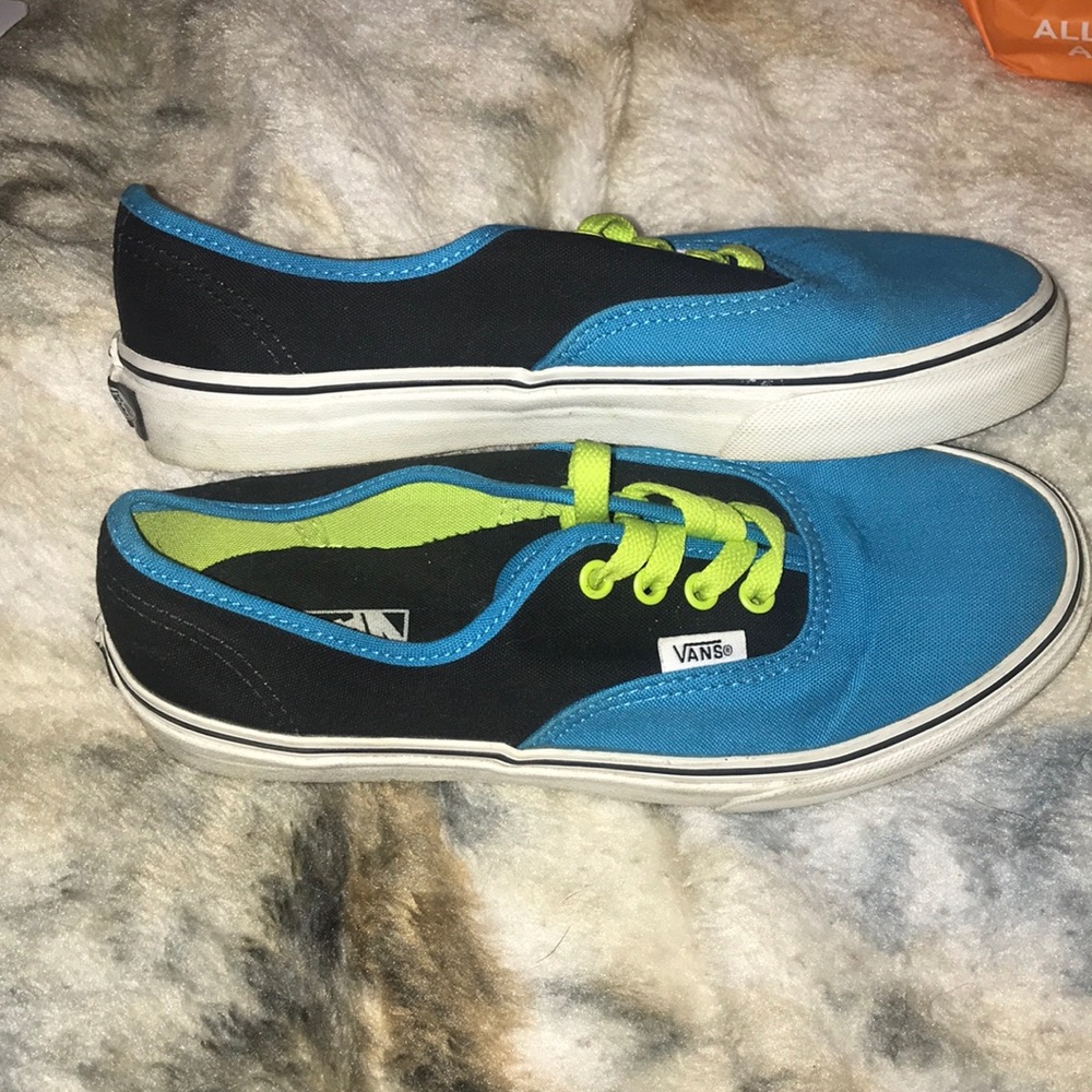 Blue & Black Vans with Neon Green Laces
